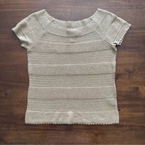 Lauren Ralph Lauren Silk Blend Petite Gold Knit Short Sleeve Sweater Small SP